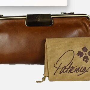 Patricia Nash Brown Leather Frame Clutch Removable Chain Strap Crossbody Bag